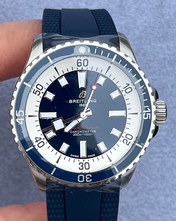 No Reserve - 2024 Breitling Superocean 42MM Blue Dial Rubber Strap (A17375E71C1S1)