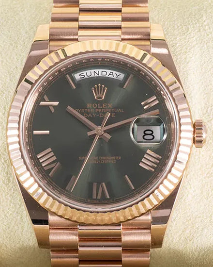 2017 Rolex Day-Date 40MM Green Dial Rose Gold President Bracelet (228235)
