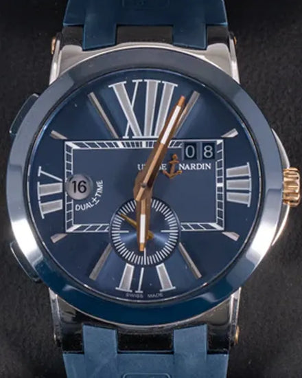 2014 Ulysse Nardin Executive Dual Time 43MM Blue Dial Rubber Strap (243-00/43)
