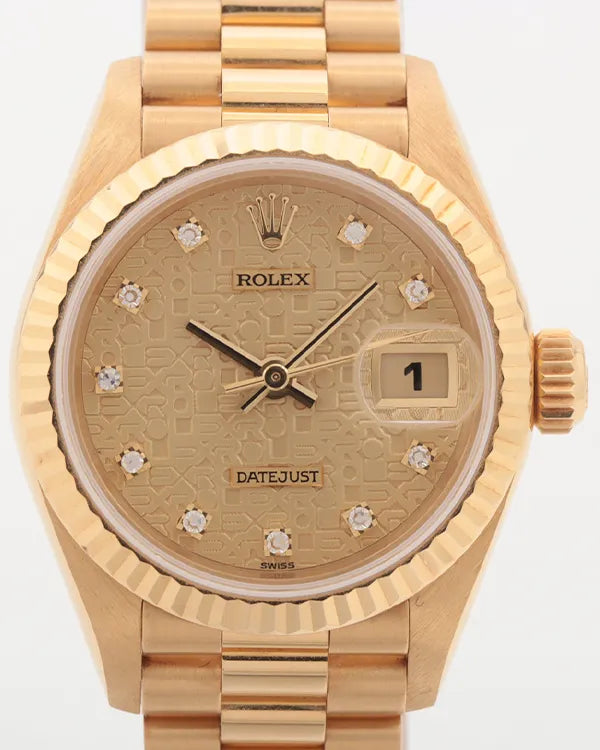 * Rolex Lady-Datejust 26MM Champagne Dial Yellow Gold President Bracelet (69178)