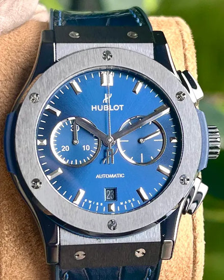 No Reserve - 2022 Hublot Classic Fusion Chronograph 42MM Blue Dial Leather Strap (541.CM.7170.LR)