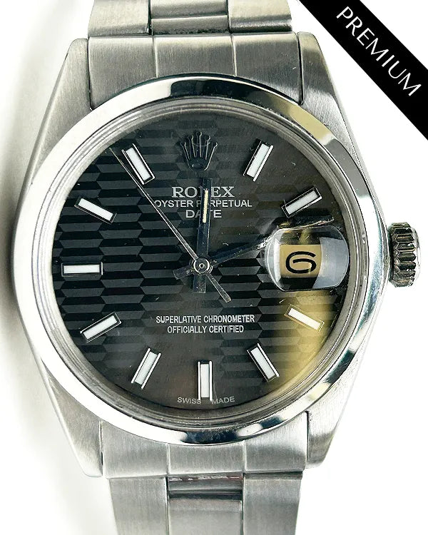 Rolex Oyster Perpetual Date 34MM Aftermarket Black "Fluted Motif" Dial Oyster Bracelet (1500)