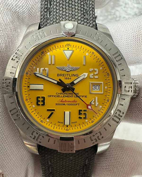 Breitling Avenger II Seawolf 45MM Yellow Dial Textile Strap (A1733110/I519)