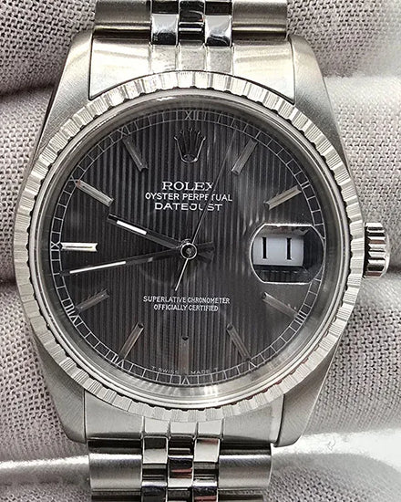 1988 (R Serial) Rolex Datejust 36MM Grey "Tapestry Motif" Dial Jubilee Bracelet (16220)
