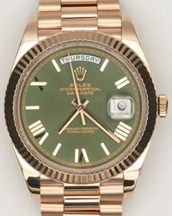 2020 Rolex Day-Date 40MM Green Dial Rose Gold President Bracelet (228235)