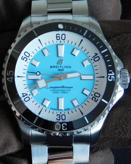 2022 Breitling Superocean 44MM Turquoise Dial Steel Bracelet (A17376)