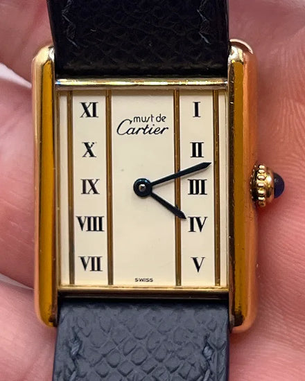 Cartier Tank Vermeil 30MM Quartz Ivory Dial Leather Strap (590005)