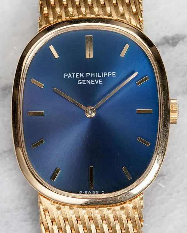 Patek Philippe Golden Ellipse 28MM Blue Dial Yellow Gold Bracelet (3548)