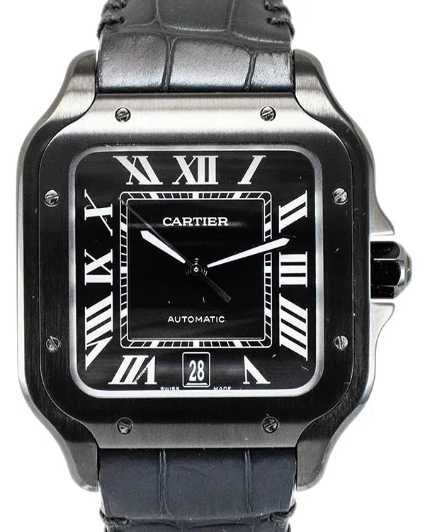 Cartier Santos 100 40MM Black Dial Leather Strap (WSSA0039)