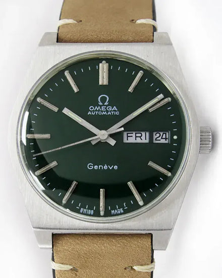 Omega Geneve Vintage 34MM Green Dial Aftermarket Leather Strap (166.0125)