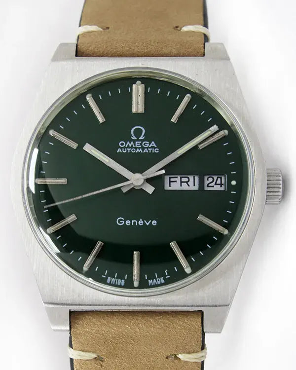 Omega Geneve Vintage 34MM Green Dial Aftermarket Leather Strap (166.0125)