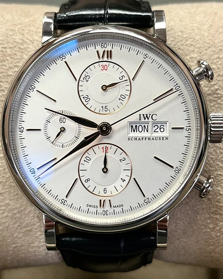 2024 IWC Schaffhausen Portofino Chronograph 42MM Silver Dial Leather Strap (IW391031)