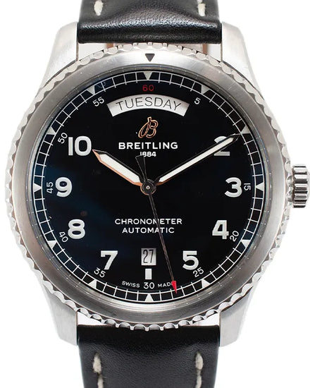 Breitling Aviator 8 41MM Black Dial Aftermarket Leather Strap (A45330)