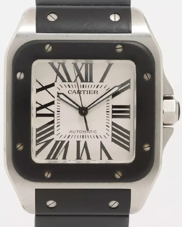 Cartier Santos 100 38MM Silver Dial Rubber Strap (W20121U2)