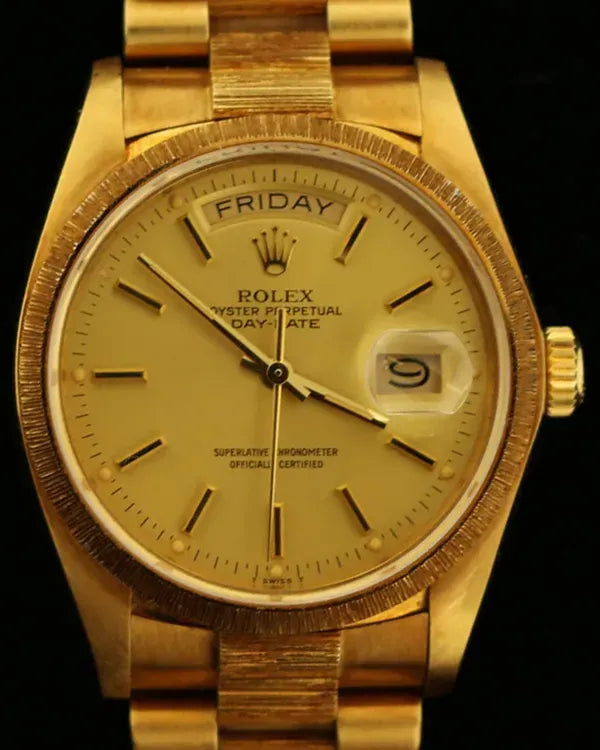 Rolex Day-Date 36MM Champagne Dial Yellow Gold "Bark" President Bracelet (18078)