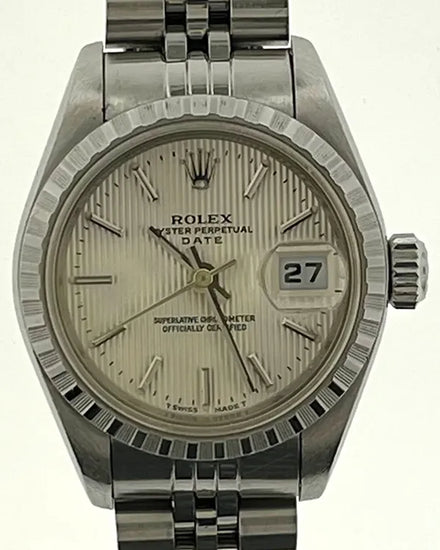 2000 Rolex Oyster Perpetual Lady Date 26MM Silver "Tapestry" Dial Jubilee Bracelet (79240)
