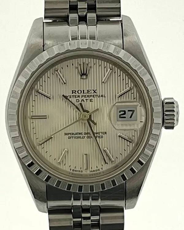 2000 Rolex Oyster Perpetual Lady Date 26MM Silver "Tapestry" Dial Jubilee Bracelet (79240)