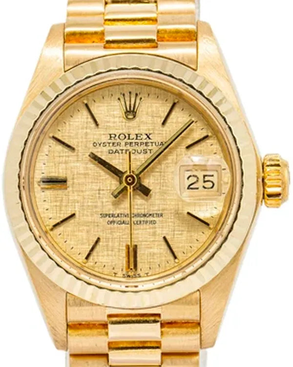 Rolex Lady-Datejust 26MM Champagne "Linen" Dial Yellow Gold President Bracelet (6917)