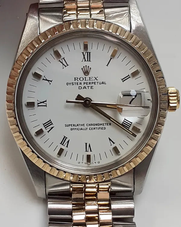 Rolex Oyster Perpetual Date 34MM White Dial Two-Tone Jubilee Bracelet (15053)