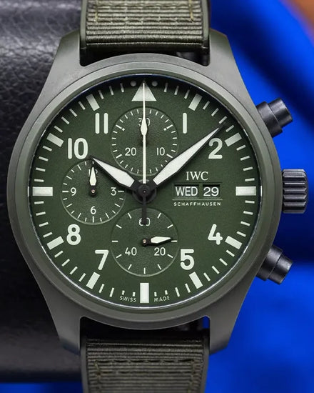 2022 IWC Schaffhausen Pilot Top Gun "Woodland" 44MM Green Dial Textile Strap (IW389106)