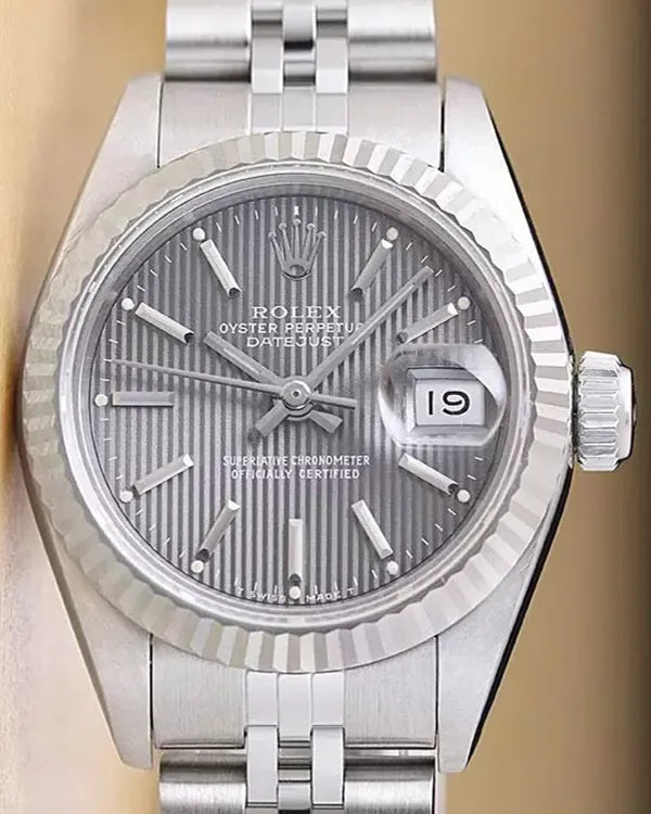Rolex Lady-Datejust 26MM Grey "Tapestry" Dial Jubilee Bracelet (69174)