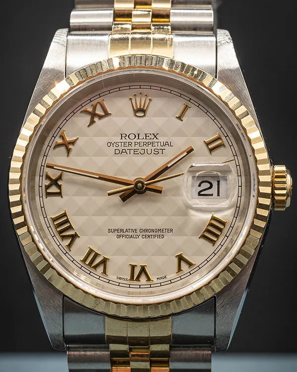 1993 (S serial) Rolex Datejust 36MM Cream "Pyramid" Dial Two-Tone Jubilee Bracelet (16233)