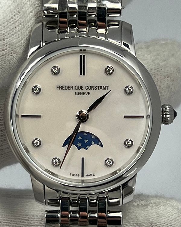 Frederique Constant Slimline Moonphase 30MM Quartz Mother of Pearl Dial Steel Bracelet (FC-206MPWD1S6B)