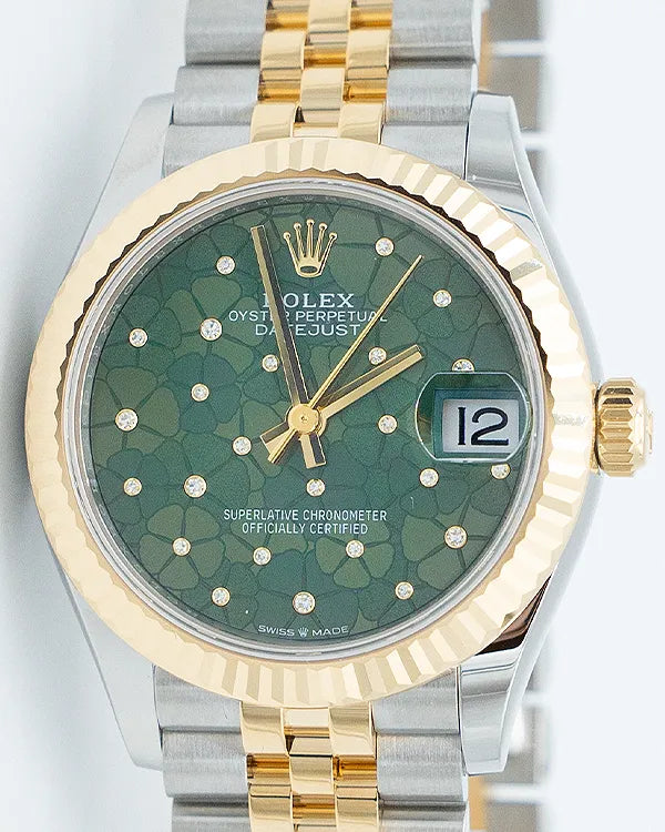 Rolex Datejust 31MM Green "Floral Motif" Dial Two-Tone Super Jubilee Bracelet (278273)