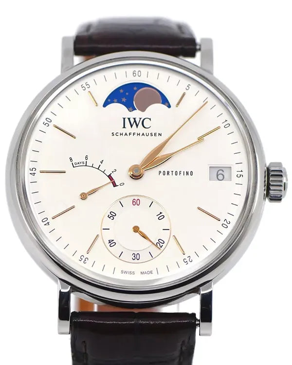 2018 IWC Schaffhausen Portofino Hand-Wound Moon Phase 45MM White Dial Leather Strap (IW516401)