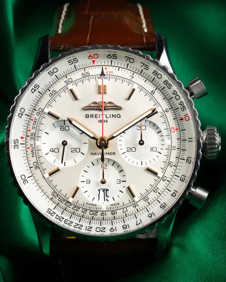 2022 Breitling Navitimer 1 B01 Chronograph 41MM Silver Dial Leather Strap (AB0139211G1P1) (Copia)