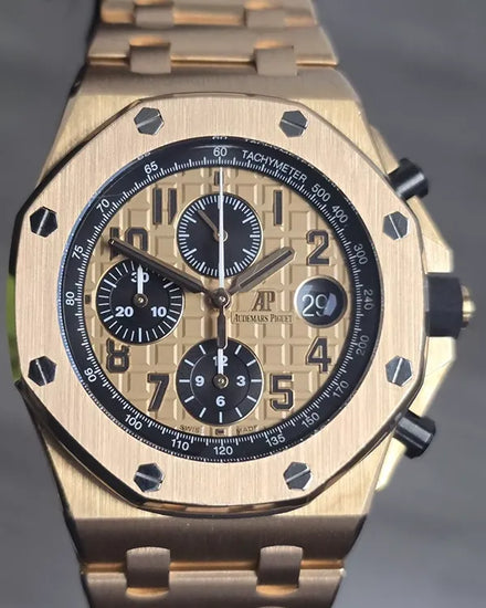 2015 Audemars Piguet Royal Oak Offshore Chronograph "Brick" 42MM Champagne Dial Rose Gold Bracelet (26470OR.OO.1000OR.01)