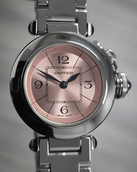2012 Cartier Pasha De Cartier "Miss Pasha" 27MM Quartz Pink Dial Steel Bracelet (W3140008)