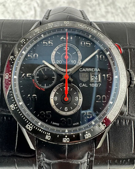 2014 Tag Heuer Carrera Calibre 1887 43MM Black Dial Leather Strap (CAR2A80.FC6237)