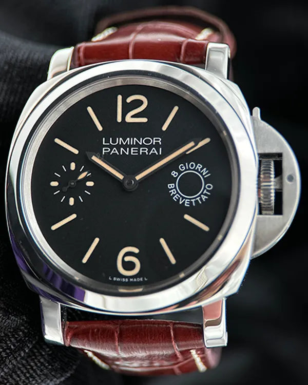 2016 Panerai Luminor Marina 8 Days 44MM Black Dial Aftermarket Leather Strap (PAM00590)