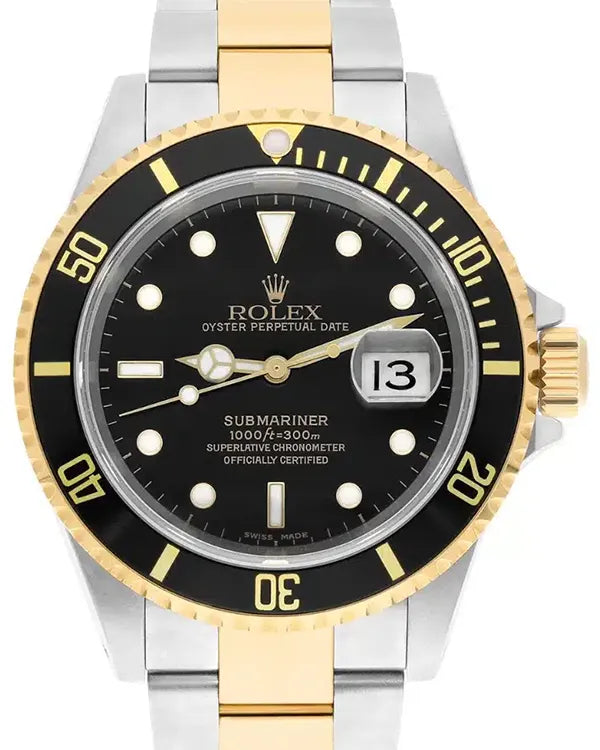 2000 Rolex Submariner Date "Bumblebee" 40MM Black Dial Two-Tone Oyster Bracelet (16613N)