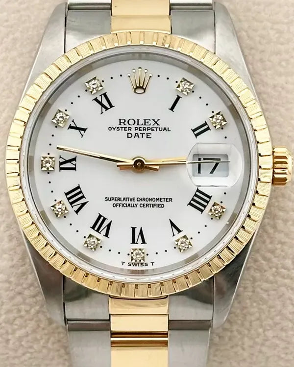 1999 Rolex Datejust 34MM White Dial Two-Tone Oyster Bracelet (15223)