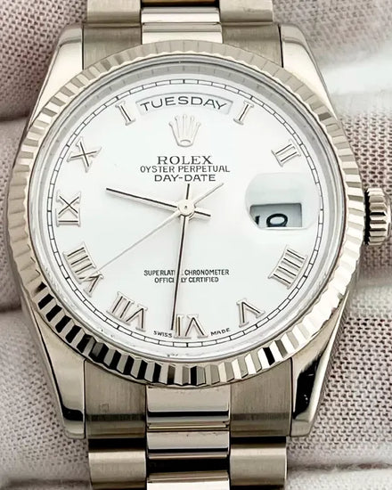 2001 Rolex Day-Date 36MM White Dial White Gold President Bracelet (118239)