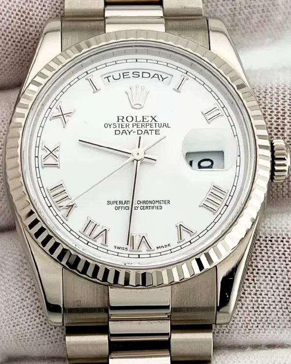 2001 Rolex Day-Date 36MM White Dial White Gold President Bracelet (118239)