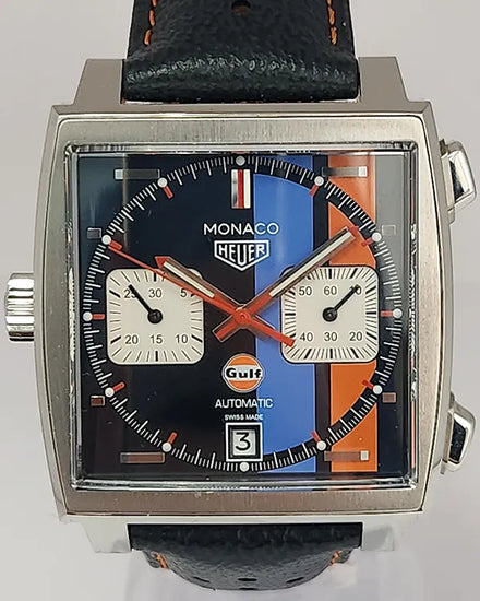 Tag Heuer Monaco Gulf "50th Anniversary" S.E. 39MM Blue Dial Leather Strap (CAW211R.FC6401)