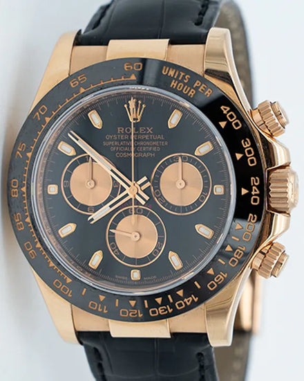 Rolex Cosmograph Daytona 40MM Black Dial Leather Strap (116515LN)