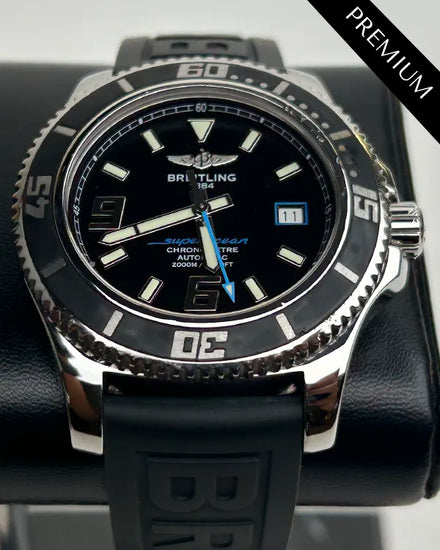 No Reserve - 2014 Breitling Superocean 44MM Black Dial Rubber Strap (A17391A8/BA79)