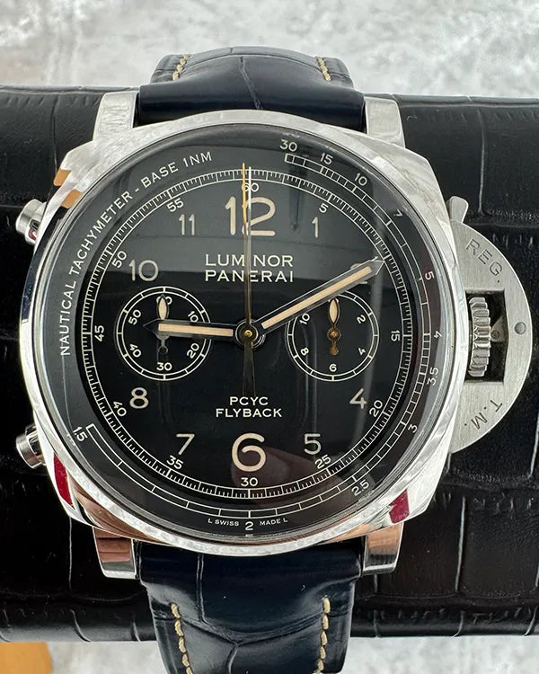 Panerai Luminor PCYC Flyback Chronograph 44MM Black Dial Leather Strap (PAM00653)
