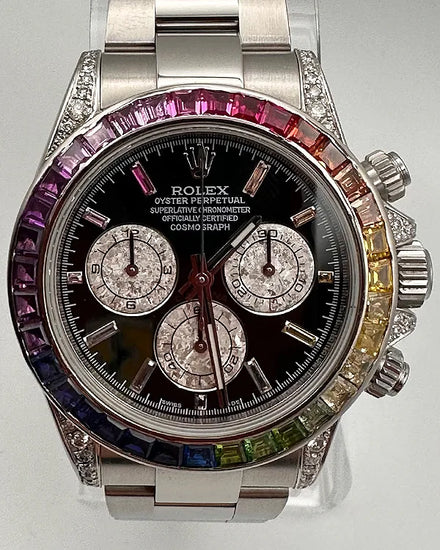Rolex Cosmograph Daytona "Rainbow" 40MM Aftermarket Black Dial Oyster Bracelet (116520)