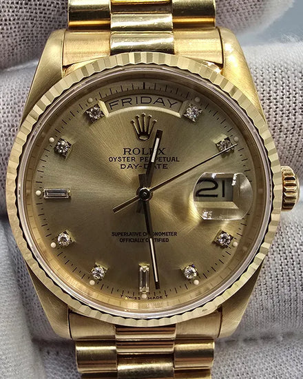 1989 (L Serial) Rolex Day-Date 36MM Champagne Dial President Yellow Gold Bracelet (18238)