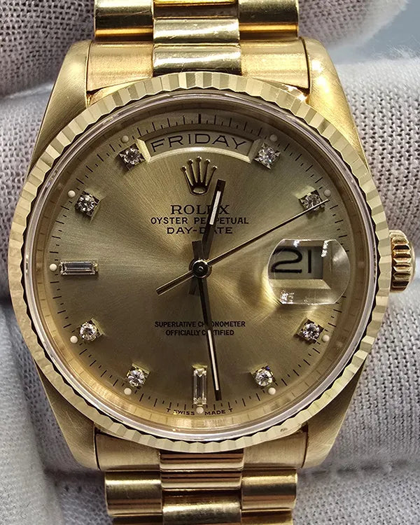 1989 (L Serial) Rolex Day-Date 36MM Champagne Dial President Yellow Gold Bracelet (18238)