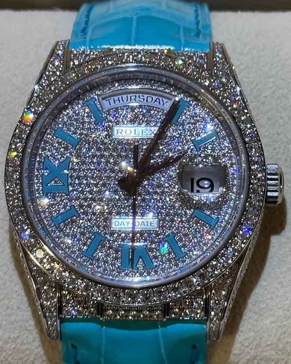 2023 Rolex Day-Date 36MM Diamond Pavé Dial Leather Strap (128159RBR)