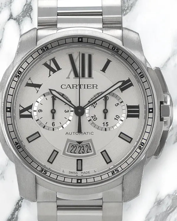 Cartier Calibre de Cartier Chronograph 42MM Silver Dial Steel Bracelet (W7100045 3578)