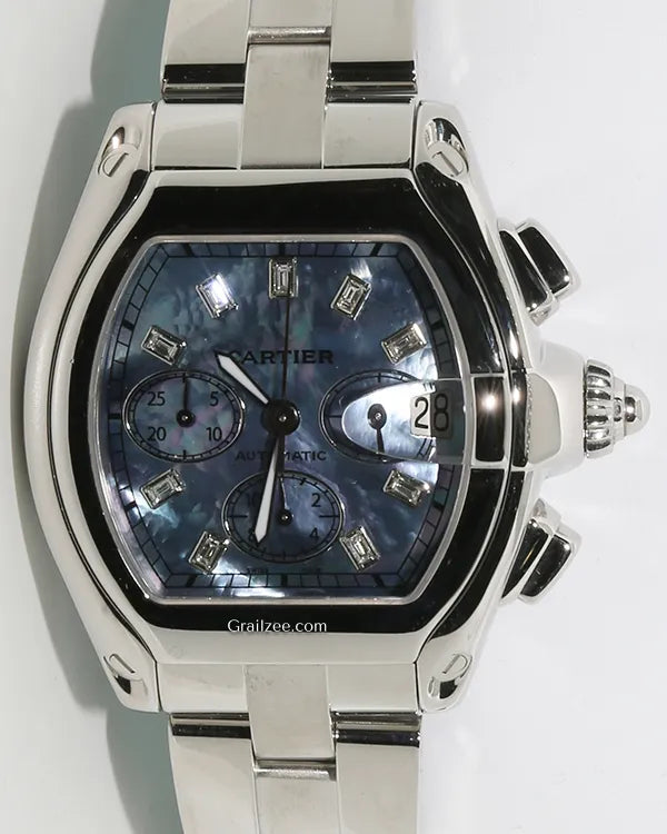 Cartier Roadster 47.6MM Aftermarket Mother-of-Pearl Dial Steel Bracelet (2618)