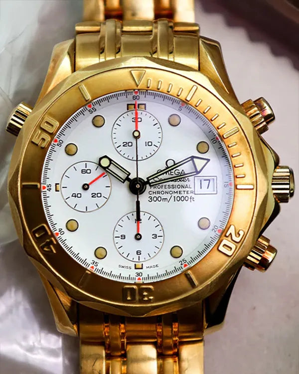 Rare Omega Seamaster 45MM White Dial Yellow Gold Bracelet (2196.20.00)