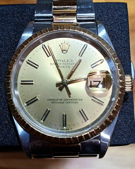 Rolex Oyster Perpetual Date 34MM Champagne Dial Two-Tone Oyster Bracelet (15223)